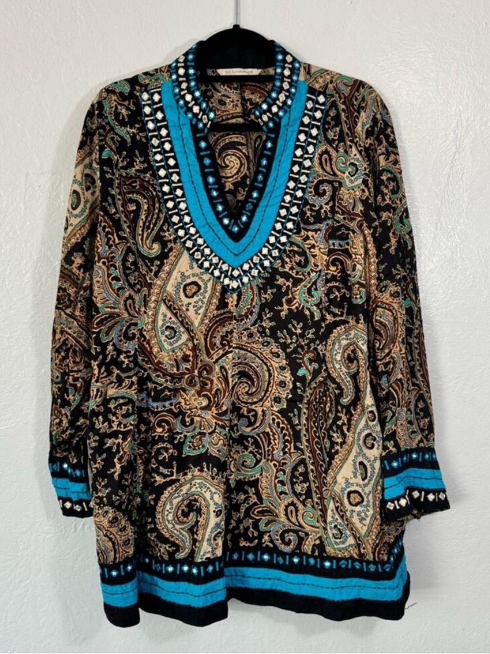 Soft Surroundings Audrey Embroidered Paisley Tunic Top